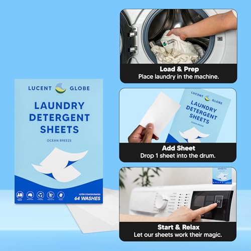 Lucent Globe Laundry Detergent Sheets. Pre-Measured Laundry Sheets. Powerful Stain Removal. Works in All Clothes Washers. (1 Pack - 64 Washes, Ocean Breeze) - Image 3
