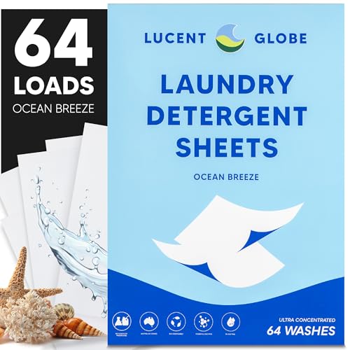 Lucent Globe Laundry Detergent Sheets. Pre-Measured Laundry Sheets. Powerful Stain Removal. Works in All Clothes Washers. (1 Pack - 64 Washes, Ocean Breeze) - Image 1