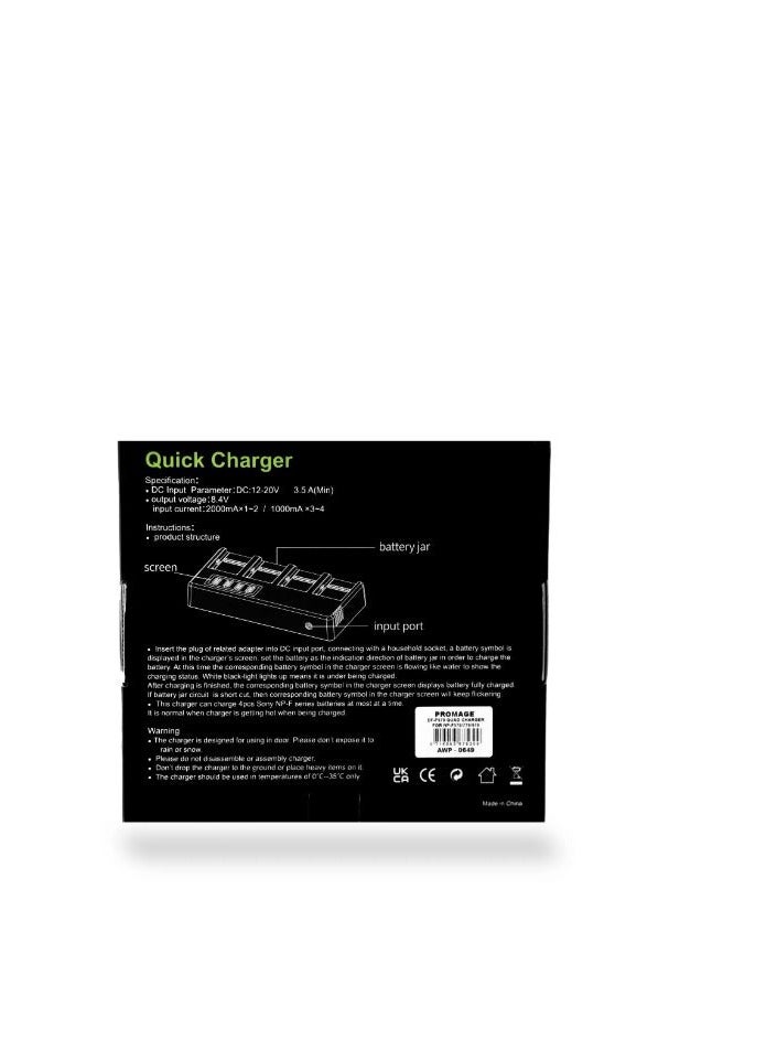 PROMAGE Quad Battery Charger for F570/F770/F970 – Fast Charging with LCD Display, USB-C & DC Input, 4 Independent Slots - Image 5