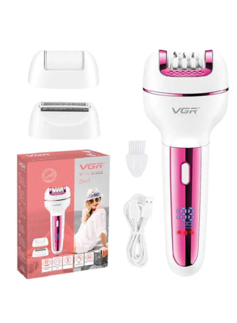 VGR V-732 Multi-Functional 3-In-1 Professional Electric Rechargeable Ladies Epilator Multicolor - Image 2