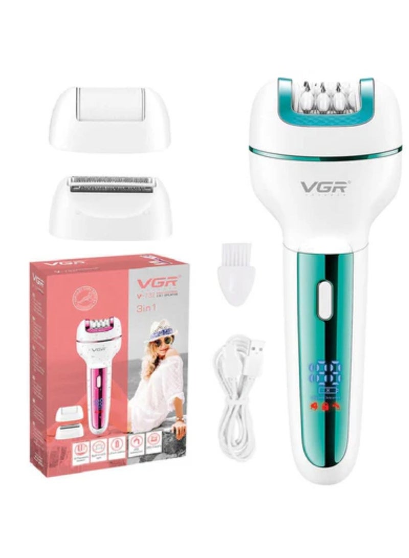 VGR V-732 Multi-Functional 3-In-1 Professional Electric Rechargeable Ladies Epilator Multicolor - Image 3