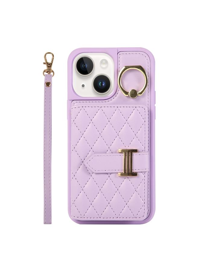 زبون حافظة لهاتف iPhone 13 مع حامل بطاقات أفقي وحلقة وحزام مزدوج - Image 1