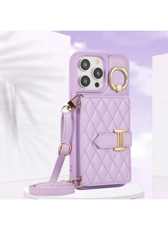 زبون حافظة لهاتف iPhone 13 مع حامل بطاقات أفقي وحلقة وحزام مزدوج - Image 2