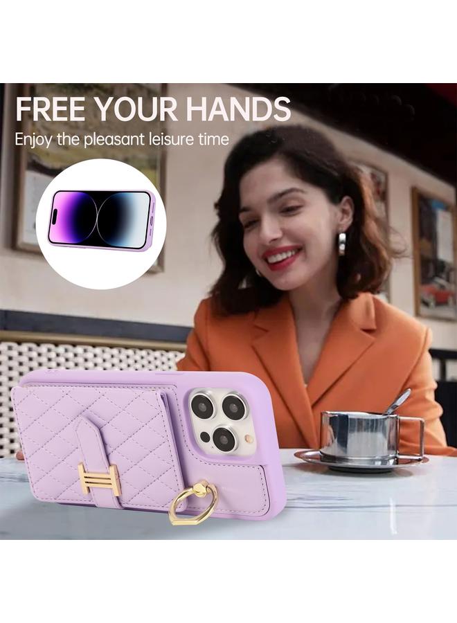 زبون حافظة لهاتف iPhone 13 مع حامل بطاقات أفقي وحلقة وحزام مزدوج - Image 5