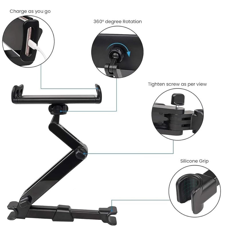 STHIRA ® Tablet Holder for Car Headrest, 360° Rotation Retractable Clip-On Car Tablet Holder Sturdy &Easy Install Mobile Tab Holder for 5-11 Inch Devices, Perfect for Kids & Family Entertainment - Image 2