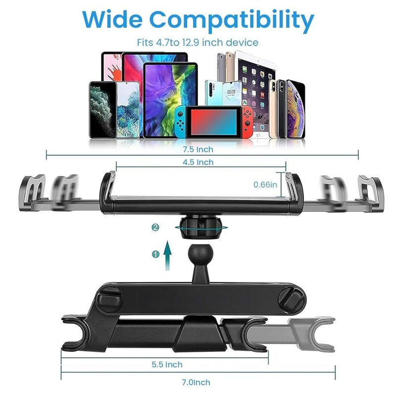 STHIRA ® Tablet Holder for Car Headrest, 360° Rotation Retractable Clip-On Car Tablet Holder Sturdy &Easy Install Mobile Tab Holder for 5-11 Inch Devices, Perfect for Kids & Family Entertainment - Image 3