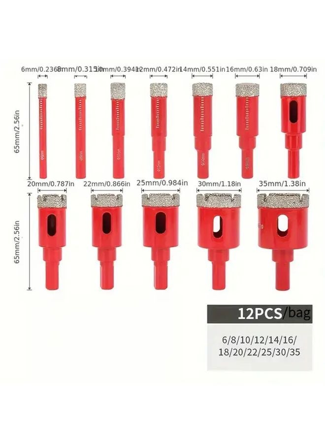 12 Pcs Diamond Coated Drill Bits Set 6 35mm For Wood Dry And Wet Applications - Image 1