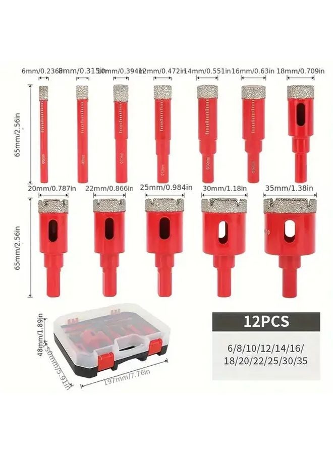 12 Pcs Diamond Coated Drill Bits Set 6 35mm For Wood Dry And Wet Applications - Image 3