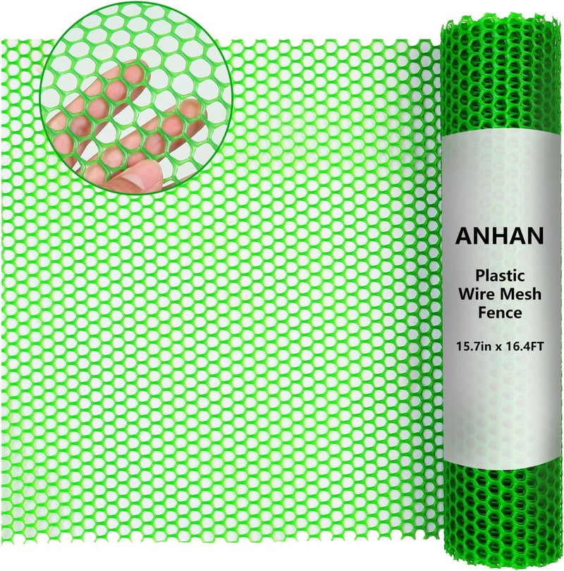 ANHAN Green Chicken Wire Mesh Fence Roll 15.7in x 16.4ft,Plastic Garden mesh Sheet Plant Barrier Netting Temporary Fencing for Poultry Netting Fence Dogs, Rabbit, Animal Floral Net Protection - Image 1