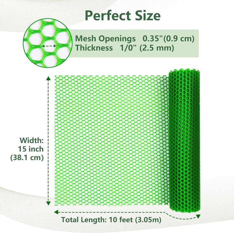 ANHAN Green Chicken Wire Mesh Fence Roll 15.7in x 16.4ft,Plastic Garden mesh Sheet Plant Barrier Netting Temporary Fencing for Poultry Netting Fence Dogs, Rabbit, Animal Floral Net Protection - Image 2