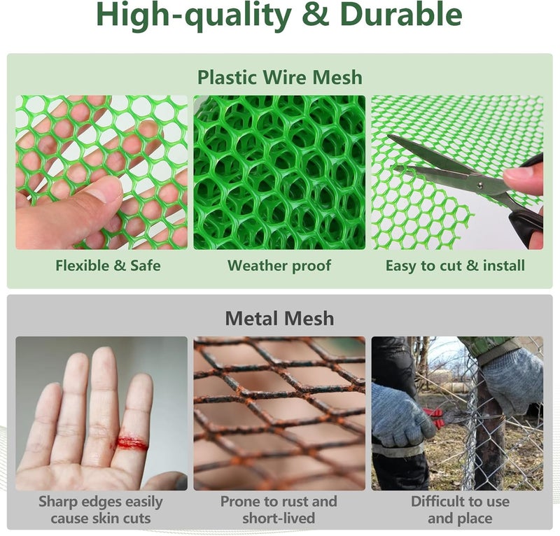 ANHAN Green Chicken Wire Mesh Fence Roll 15.7in x 16.4ft,Plastic Garden mesh Sheet Plant Barrier Netting Temporary Fencing for Poultry Netting Fence Dogs, Rabbit, Animal Floral Net Protection - Image 3