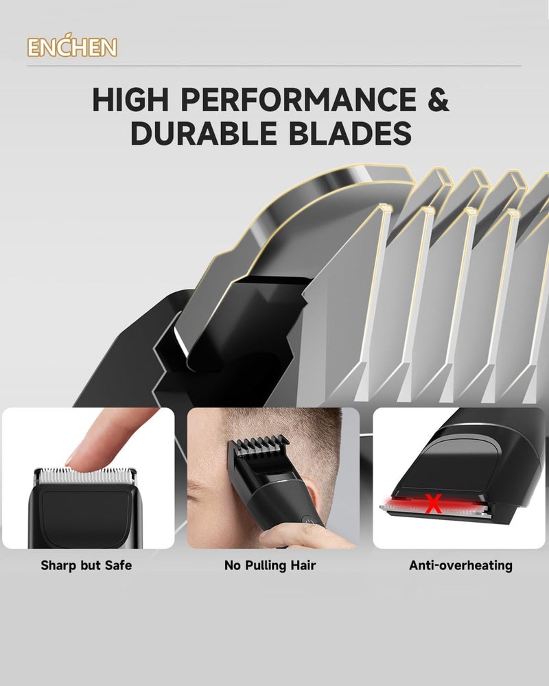 إنشن مقصات شعر كهربائية ENCHEN للرجال، مقصات رأس لاسلكية محترفة قابلة لإعادة الشحن عبر USB، يمكن ضبط طول القص من 0.7 إلى 21 مم، مناسبة للاستخدام العائلي (يشمل كابل USB) - اللون الأبيض - Image 4