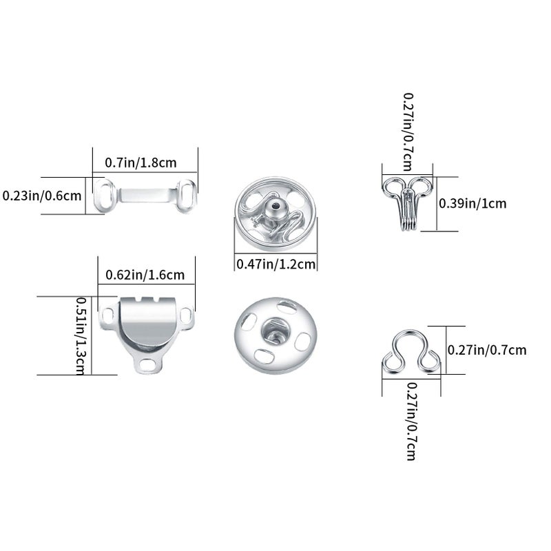 HexinYigjly 100 Pcs Sewing Hooks and Eyes Closure Set, 3 Styles Skirt Hook and Eye Closures Sewing Snaps Kit, Metal Snaps Buttons Fasteners Press Studs Set for Skirt, Bra, Trousers, Dress, Sewing, DIY Crafting - Image 2