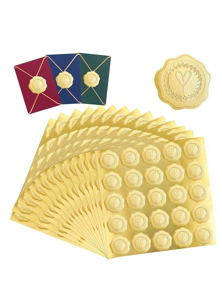 300pcs Gold Embossed Wax Seal Looking Heart Envelope Seals for Wedding Invitations/Greeting Cards/Party Favors, Self-Adhesive - Image 2