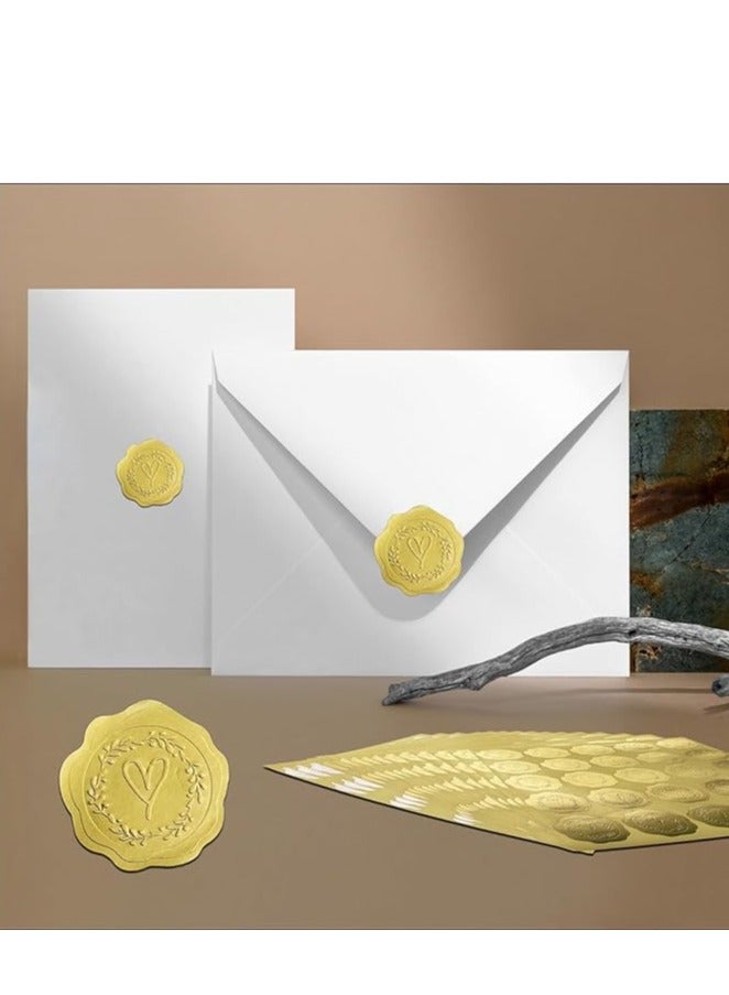 300pcs Gold Embossed Wax Seal Looking Heart Envelope Seals for Wedding Invitations/Greeting Cards/Party Favors, Self-Adhesive - Image 3