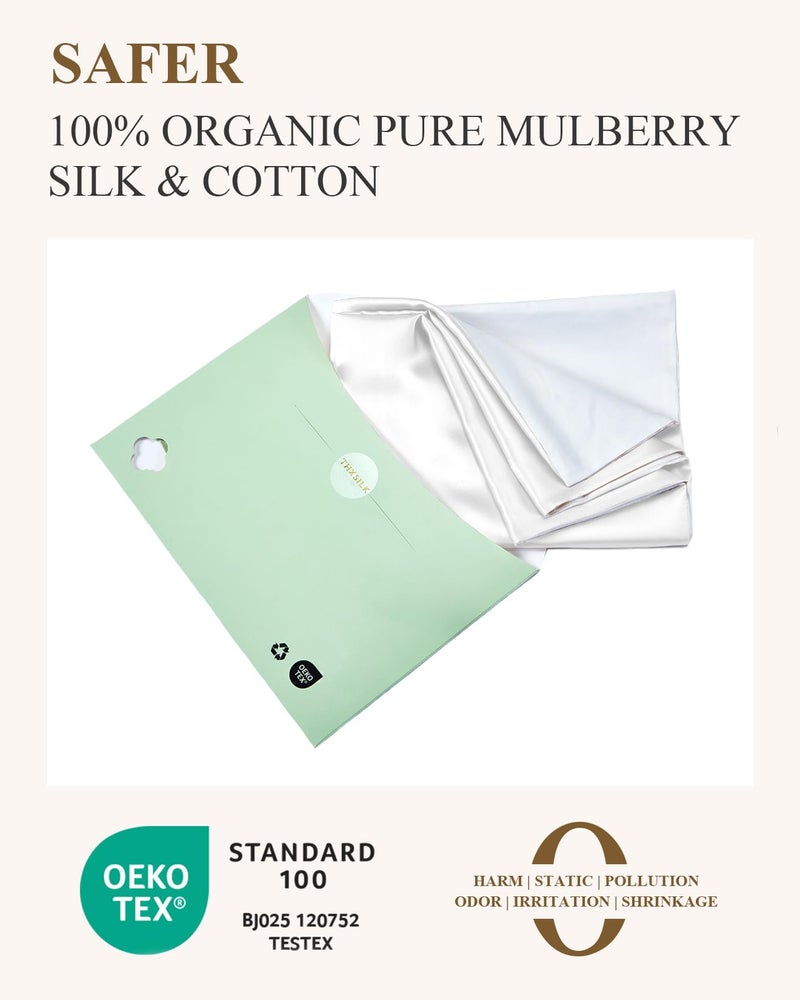 THXSILK 100% Mulberry Silk Pillowcase with Cotton Underside, Silk Pillowcase for Hair and Skin, Standard Size Grade 6A+ Mulberry Silk, Soft Breathable Pillow Cover with Zipper, 1 Pack (White,Standard) - Image 5