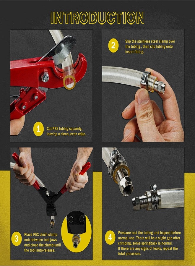 Fstop Labs KOTTO Ratchet PEX Crimping Clamp Cinch Tool & Pipe Hose Cutter Meets ASTM 2098 & Stainless Steel Pipe Clamps, Pipe Fitting Tool Kit Sizes 3/8" to 1" - 20 pcs 1/2", 10 pcs 3/4" Clamps With Storage Bag - Image 5