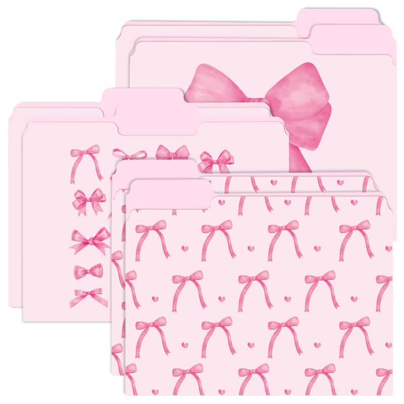 Xqumoi 12Pcs Coquette Pink Bow File Folders, Letter Size Bowknot Decorative File Pockets with 1/3 Cut Tab Pretty Colored Folders for Office Home Classroom Supplies Documents Paper, 8.9 x 11.6 Inch - Image 1