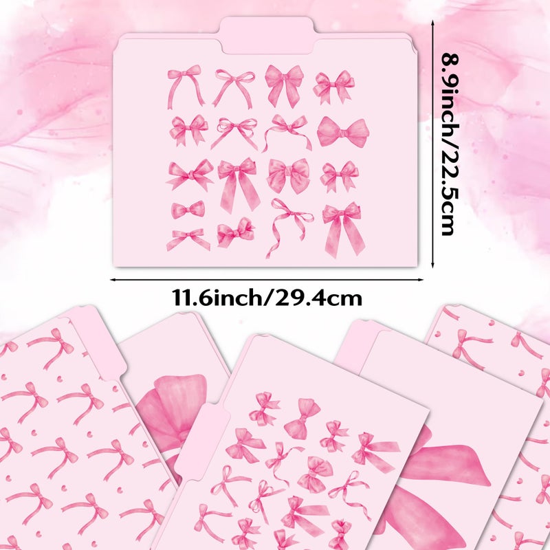 Xqumoi 12Pcs Coquette Pink Bow File Folders, Letter Size Bowknot Decorative File Pockets with 1/3 Cut Tab Pretty Colored Folders for Office Home Classroom Supplies Documents Paper, 8.9 x 11.6 Inch - Image 2
