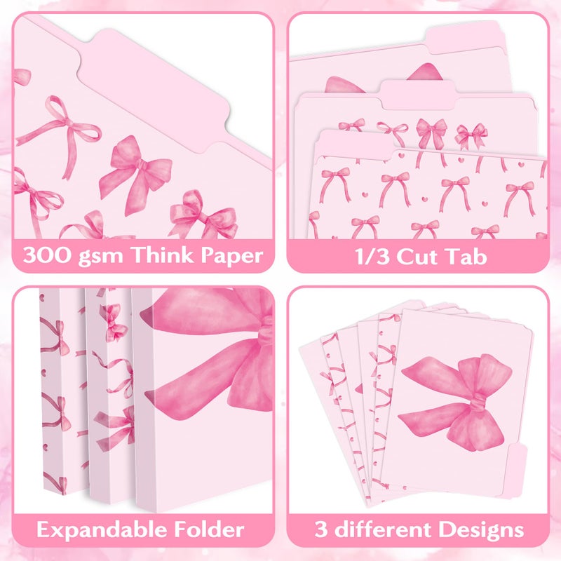 Xqumoi 12Pcs Coquette Pink Bow File Folders, Letter Size Bowknot Decorative File Pockets with 1/3 Cut Tab Pretty Colored Folders for Office Home Classroom Supplies Documents Paper, 8.9 x 11.6 Inch - Image 3