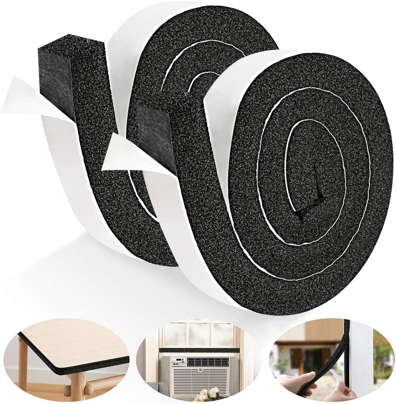 YIJUHOU 2 Rolls Open Cell Foam Tape for Window Air Conditioner Insulation,High Resilience Weatherstrip Window Seal,Block The Draft and Cool Air Loss,1.18 Inch X 1.18 Inch,Total 10FT - Image 1