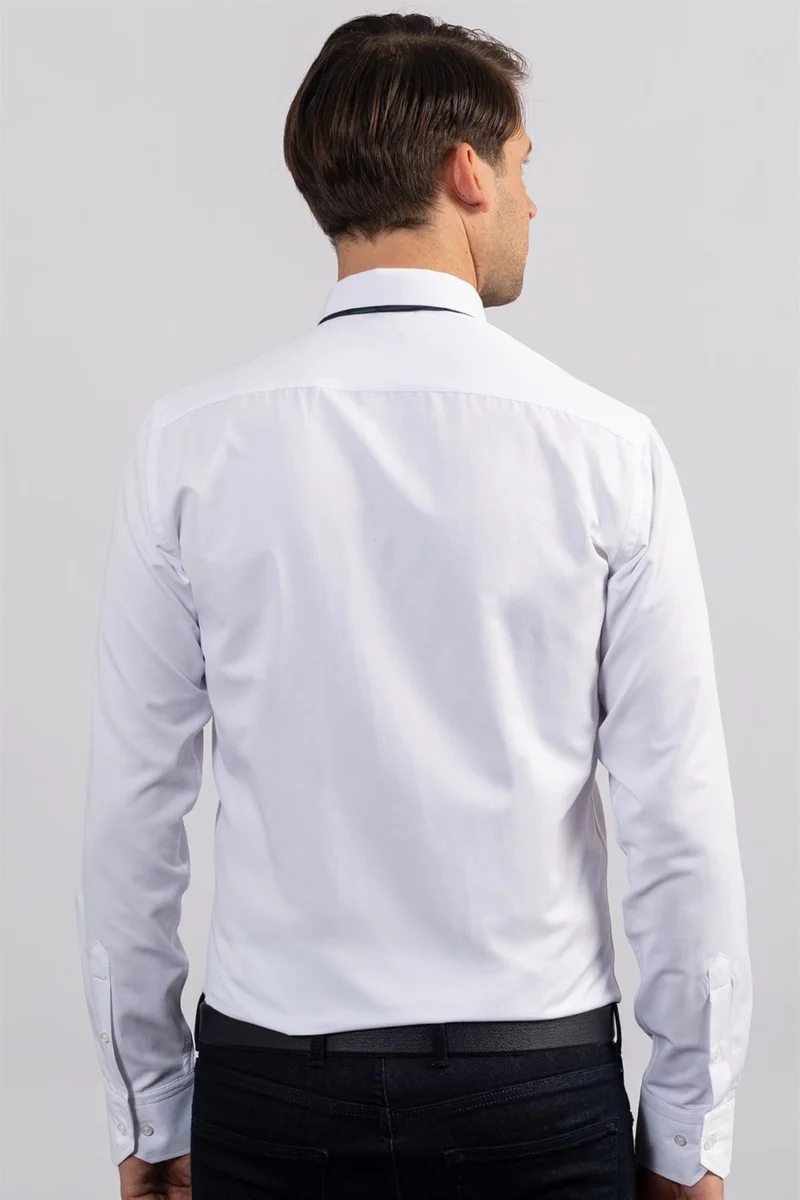 تودورس Modern Slim Fit Self-Patterned Plain White Shirt