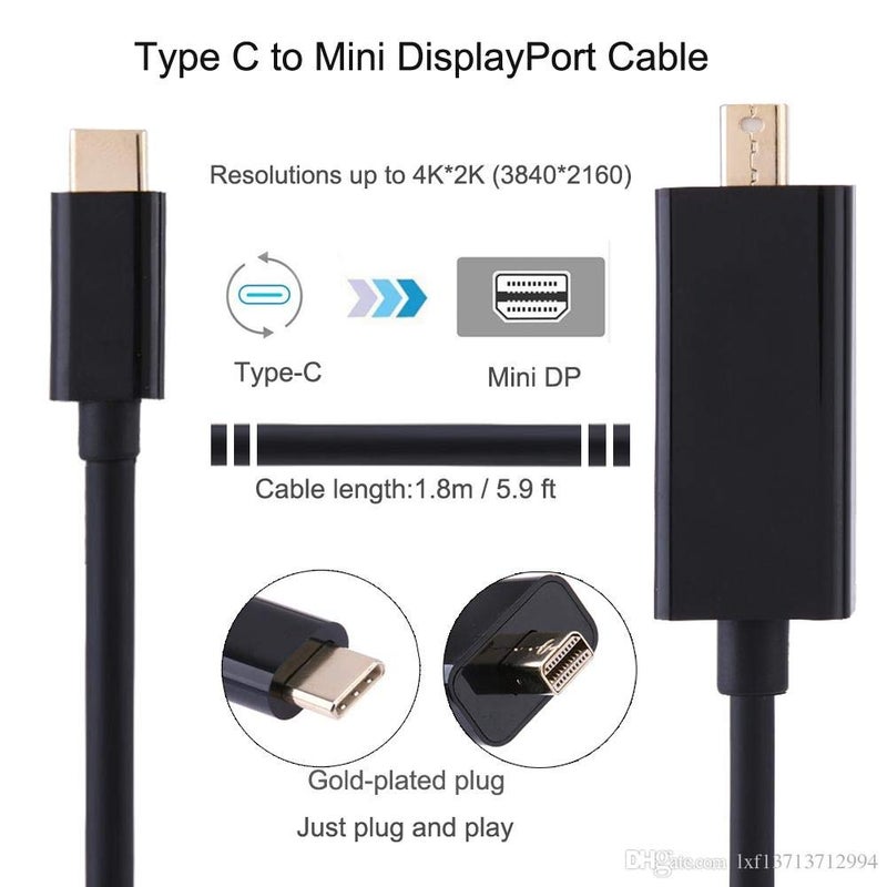 Microware كابل محول USB 3.1 نوع C إلى Mini DisplayPort 4K 60Hz أسود - Image 2
