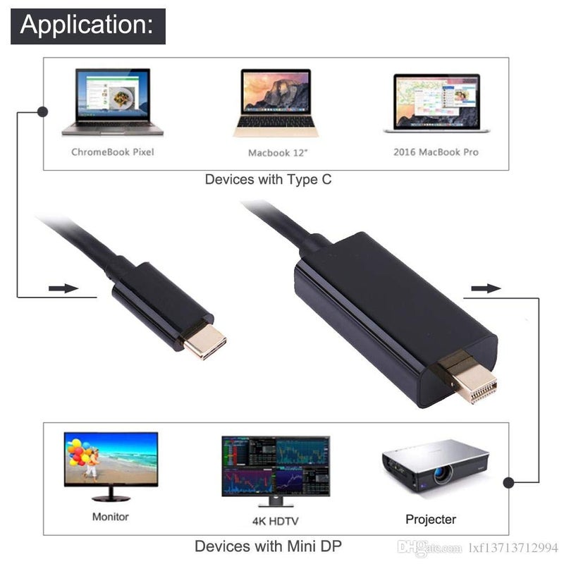 Microware كابل محول USB 3.1 نوع C إلى Mini DisplayPort 4K 60Hz أسود - Image 1