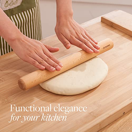 GOBAM Wood Rolling Pin, Medium - Dough Roller for Pasta, Cookies, Pie, Pizza, Chapati, Fondant, Rolling Pins for Baking, Bread Making Tools and Supplies - 13 x 1.38 Inches - Image 2