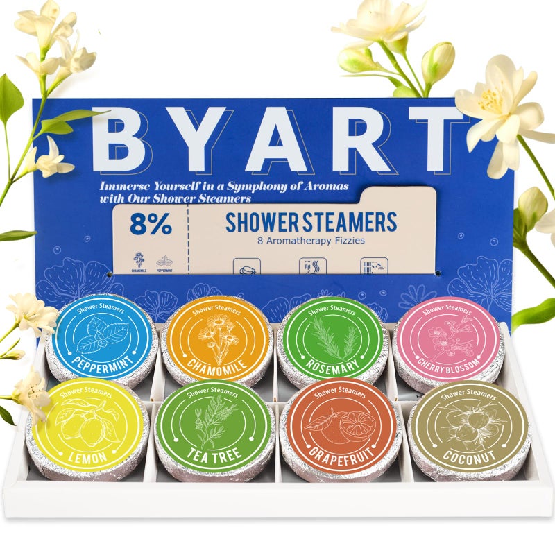 BYART Shower Steamers Aromatherapy - Christmas Gifts for women, 8 Pack Pure Essential Oil Shower Bombs for Home Spa Bath Self Care, Lavender Stress Relief and Relaxation Gifts for Her Stocking Stuffers Pink - Image 1