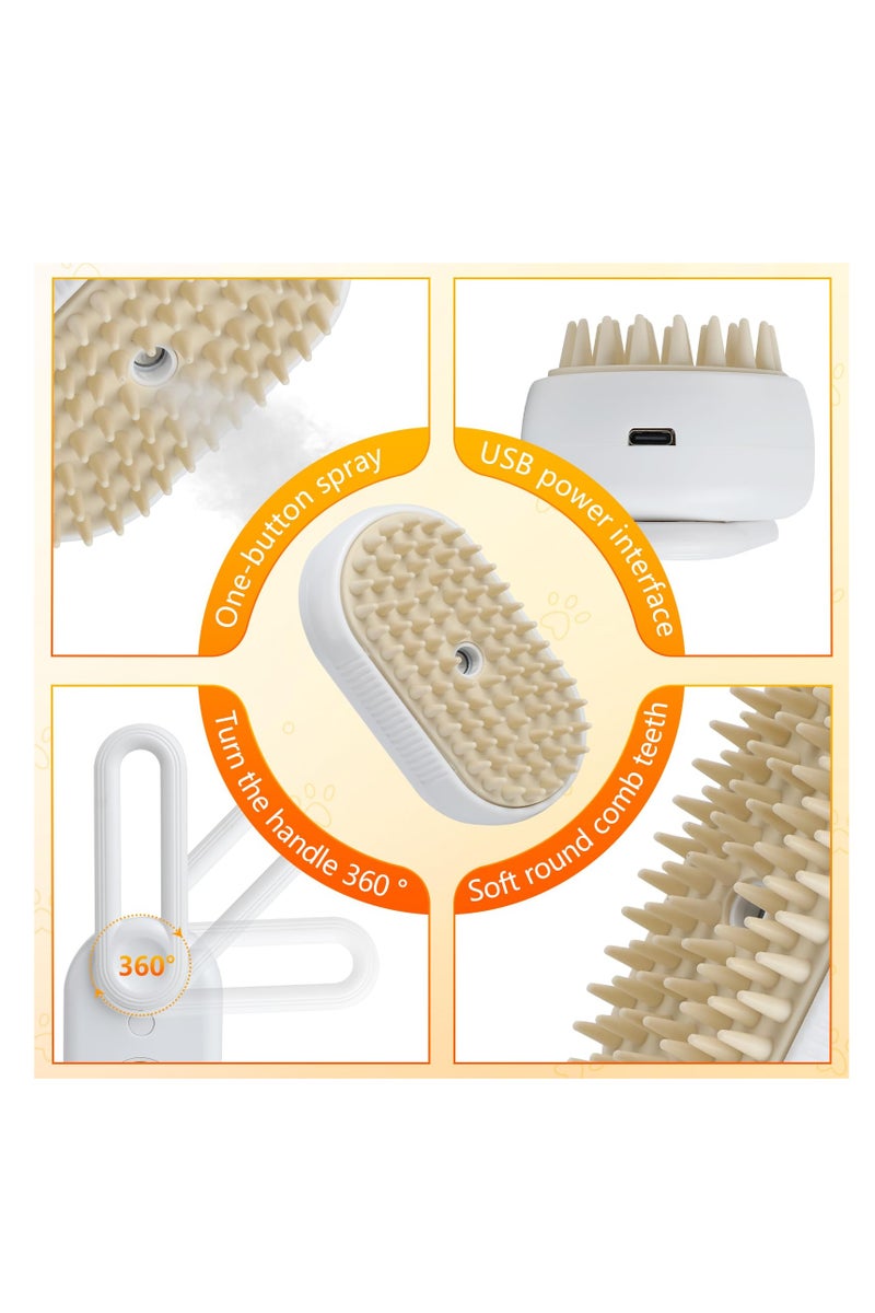 4 in 1 Cat Steam Brush for Shedding, Rechargeable Pet Steam Groomer Brush, Massage, Cleaning, Shedding & Combing Multifunctional Hair Removal Comb For Cats Dogs(Cream Brown) - Image 3