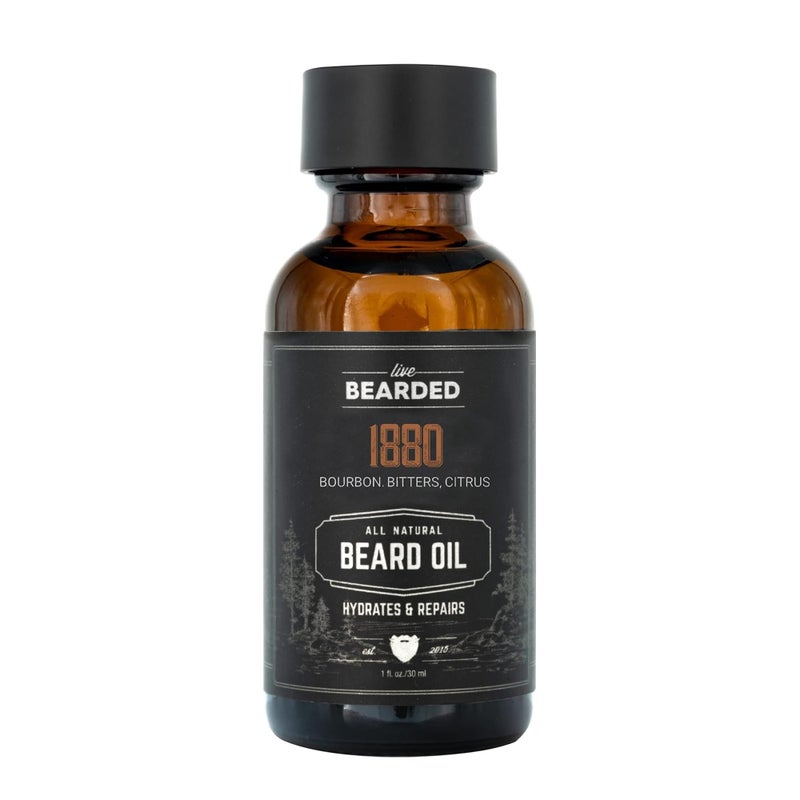 Live Bearded Beard Oil 1 fl oz  Premium AllNatural Jojoba  Made in the USA  Hair and Skin Care for Men with Dry Flaky Patches  1880 Scent  Bourbon Bitters Citrus