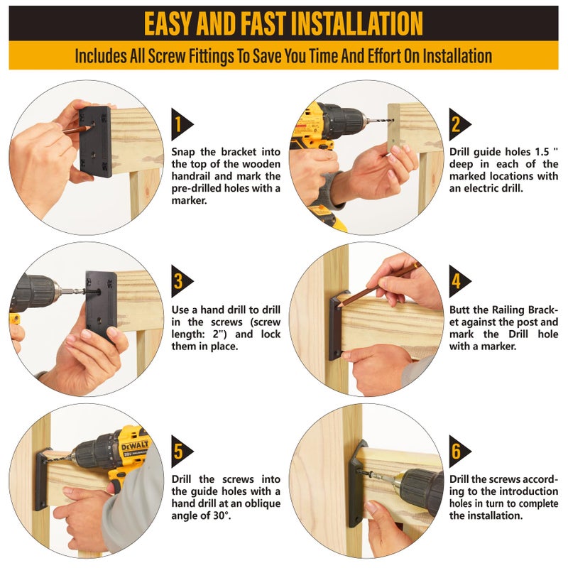 موصلات دعامات درابزين سطح السفينة المصنوعة من سبائك الألومنيوم Wowace ADC-12، لتوصيل أعمدة درابزين سطح السفينة الخشبية بدعامات درابزين سطح السفينة بأبعاد 2 بوصة × 4 (المقاس الفعلي: 1.5 بوصة × 3.5 بوصة) (4 قطع، أسود) - Image 5