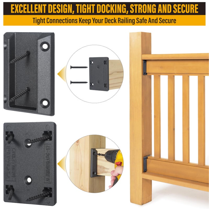 موصلات دعامات درابزين سطح السفينة المصنوعة من سبائك الألومنيوم Wowace ADC-12، لتوصيل أعمدة درابزين سطح السفينة الخشبية بدعامات درابزين سطح السفينة بأبعاد 2 بوصة × 4 (المقاس الفعلي: 1.5 بوصة × 3.5 بوصة) (4 قطع، أسود) - Image 4