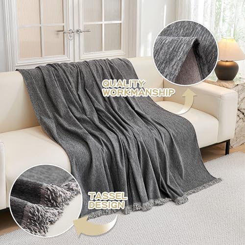 MYSKY HOME Couch Cover for Dogs, Washable Couch Covers, Non Slip Sofa Cover, Couch Cover 2 Cushion Sofa Dogs Furniture Protector with Tassels, Chenille Sofa Slipcover for Pets, 71"x118", Dark Grey - Image 3