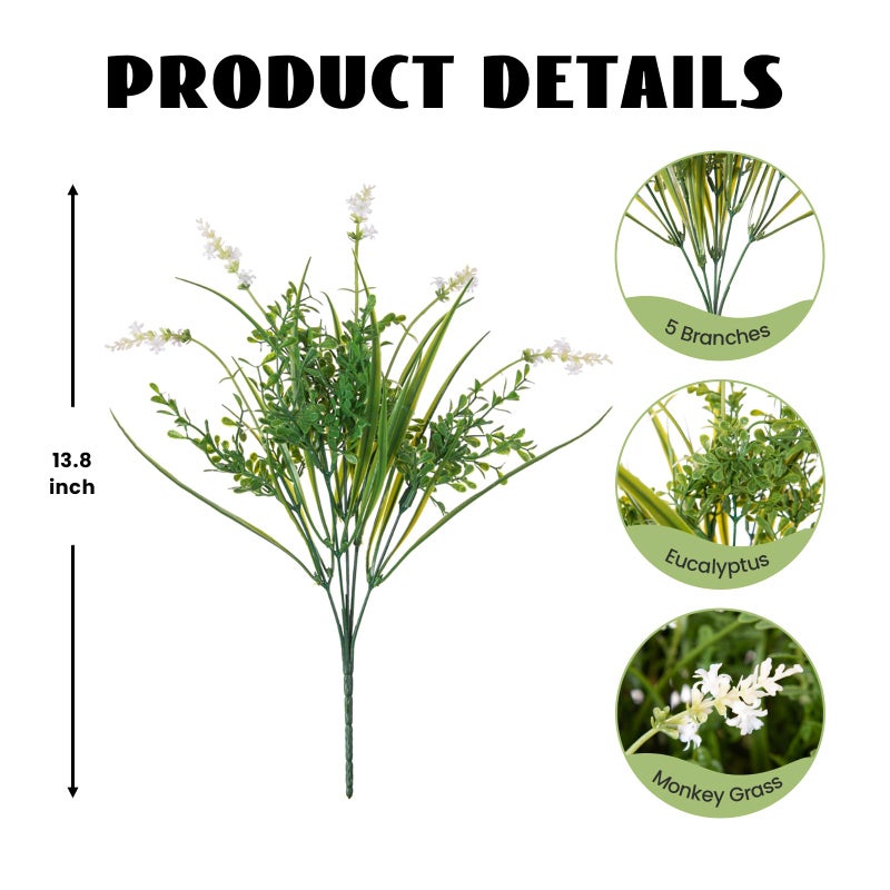 Hrobek Outdoor Faux Plants UV Resistant - 12 Bouquets Realistic Artificial Monkey Grass Greenery for Patio Garden Front Porch Decor Weatherproof Fake Plants for Outside - Image 2
