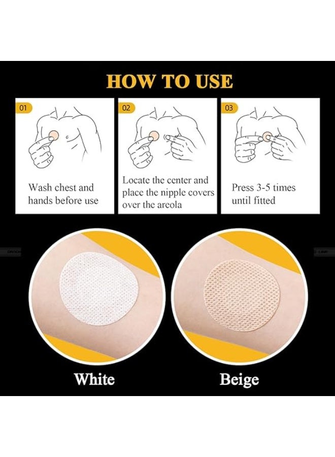 200-Pieces Disposable Self-adhesive Nipple Protection Stickers For Men, Mens Tape Pasties Patch Nipple Covers Nipple Patch Anti Chafing Nip Protector(Beige/ White) - Image 2