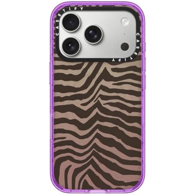 Casetify Impact iPhone 17 Pro Case 【Slim/Compatible with Magsafe / 8.2 ft. 4X Military Grade Drop Protection】 - Zebra-Brown - Glitter Purple - Image 1
