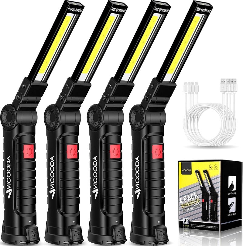 VICOODA LED Rechargeable Work Light with Magnetic Base Hanging Hook, 360Â° Rotate 5 Modes, Mechanic Flashlight for Car Repair, Grill, Outdoor, Emergency, Tight Spaces - Valentine's Day Gift for Men(4 Pack) - Image 1