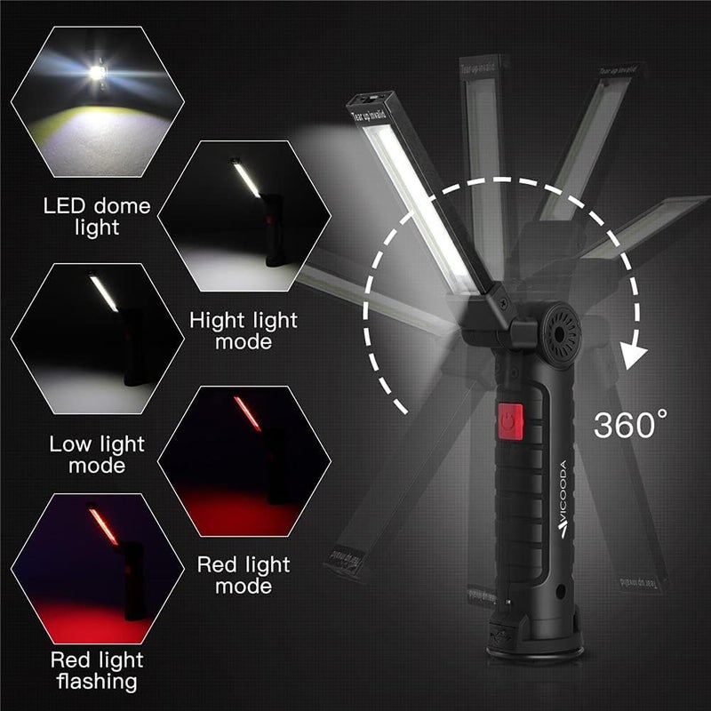 VICOODA LED Rechargeable Work Light with Magnetic Base Hanging Hook, 360Â° Rotate 5 Modes, Mechanic Flashlight for Car Repair, Grill, Outdoor, Emergency, Tight Spaces - Valentine's Day Gift for Men(4 Pack) - Image 5