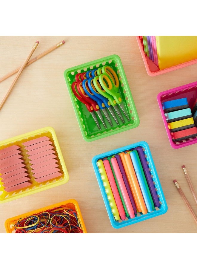 Bright Creations 12 Pack Small Plastic Classroom Storage Bins for Organization School Supplies 6 Colors (6.1x4.8 in) - Small Plastic Storage Bins - Plastic Baskets for Organizing - Colorful Bins - Image 2