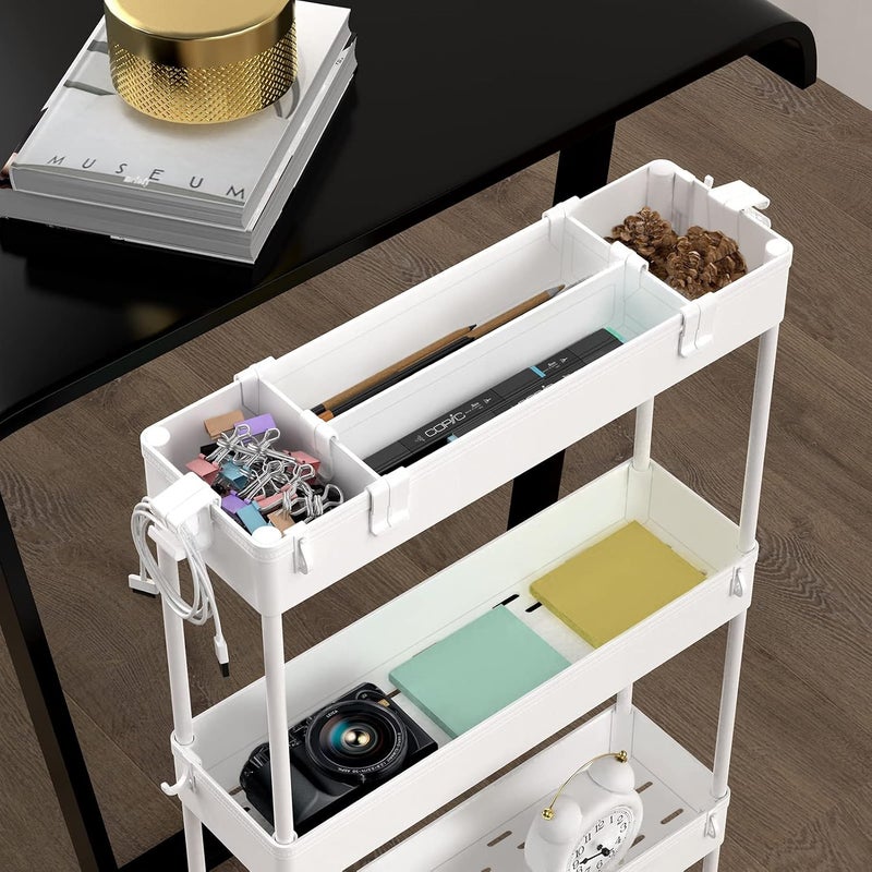 SPACELEAD SAKA Slim Storage Cart,4 Tier Bathroom Rolling Utility Cart Storage Organizer Slide Out Cart, Mobile Shelving Unit Organizer Trolley for Office Bathroom Kitchen Laundry Room Narrow Places, White - Image 4