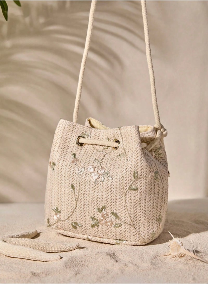 SHEINMini Floral Embroidered Drawstring Detail Vacation, Purs
