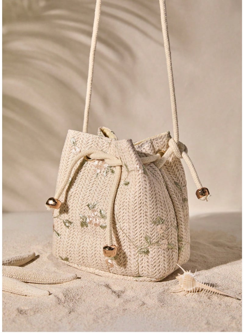 SHEINMini Floral Embroidered Drawstring Detail Vacation, Purs