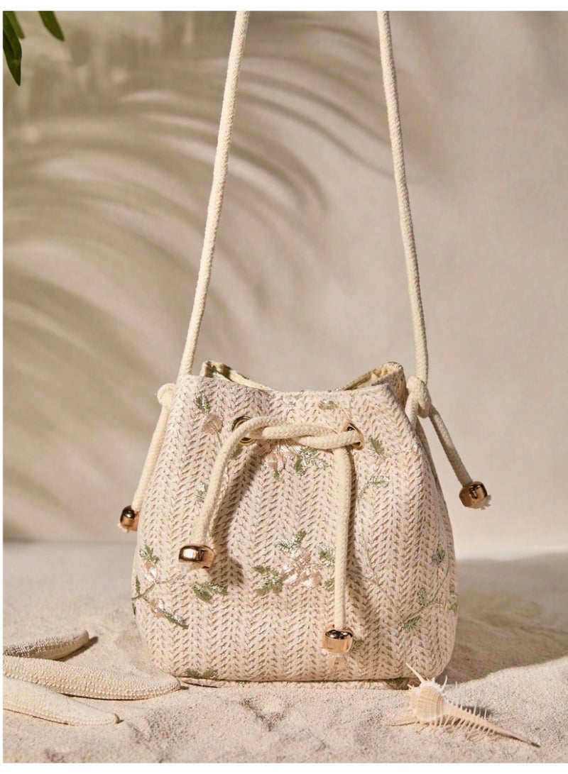 SHEINMini Floral Embroidered Drawstring Detail Vacation, Purs