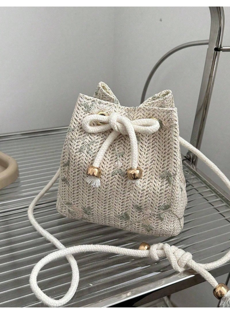 SHEINMini Floral Embroidered Drawstring Detail Vacation, Purs