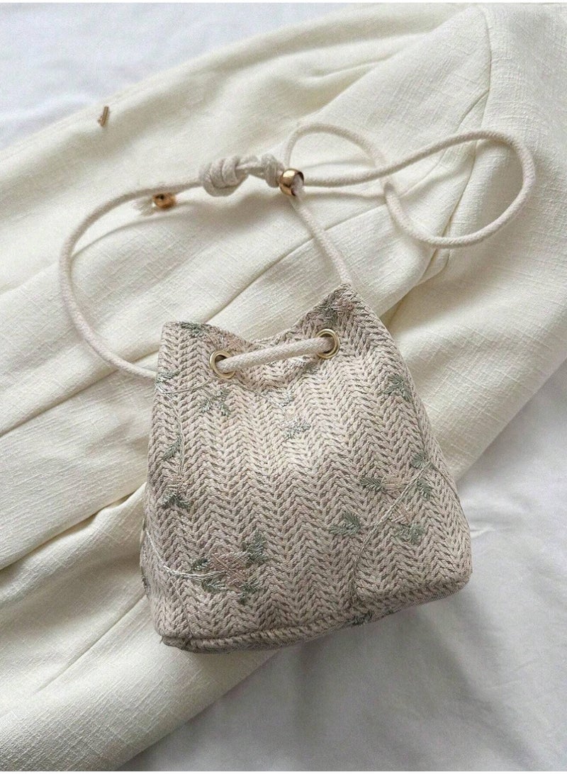 SHEINMini Floral Embroidered Drawstring Detail Vacation, Purs