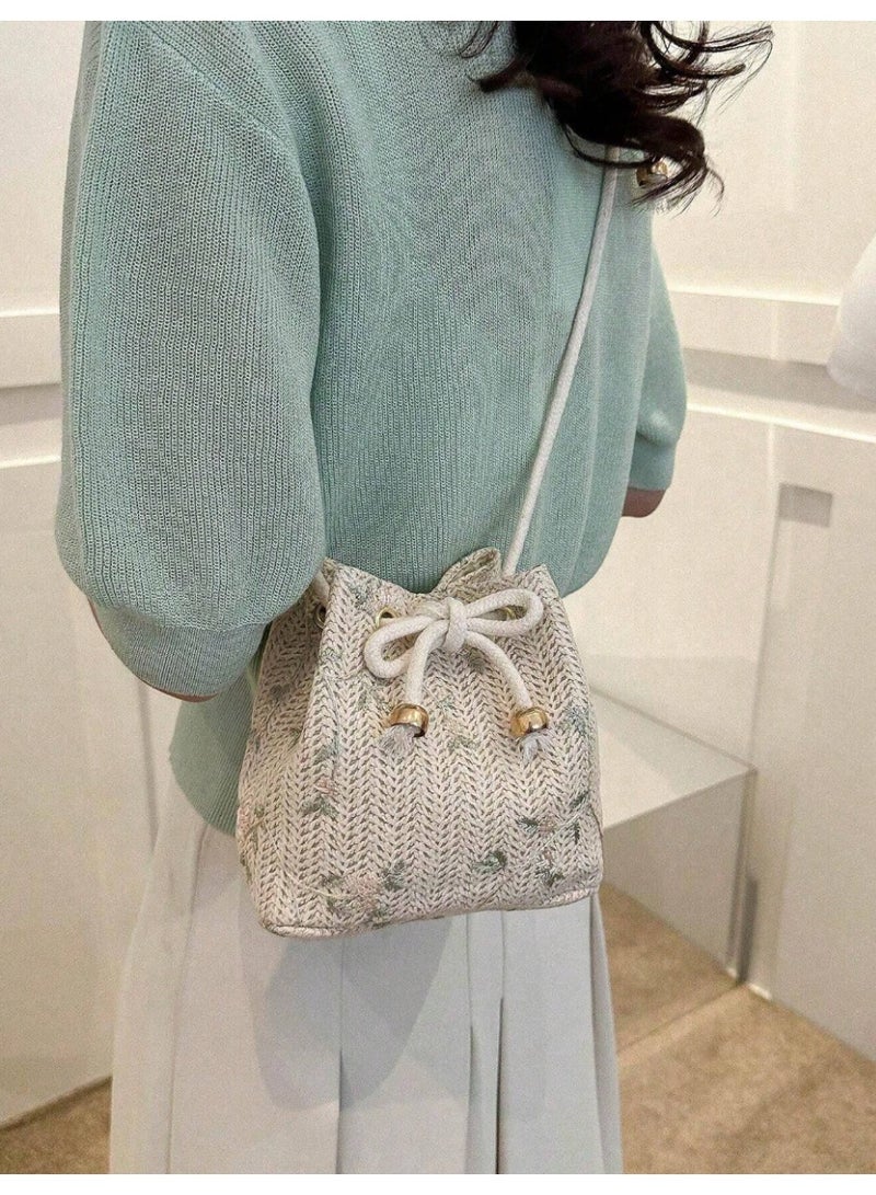 SHEINMini Floral Embroidered Drawstring Detail Vacation, Purs