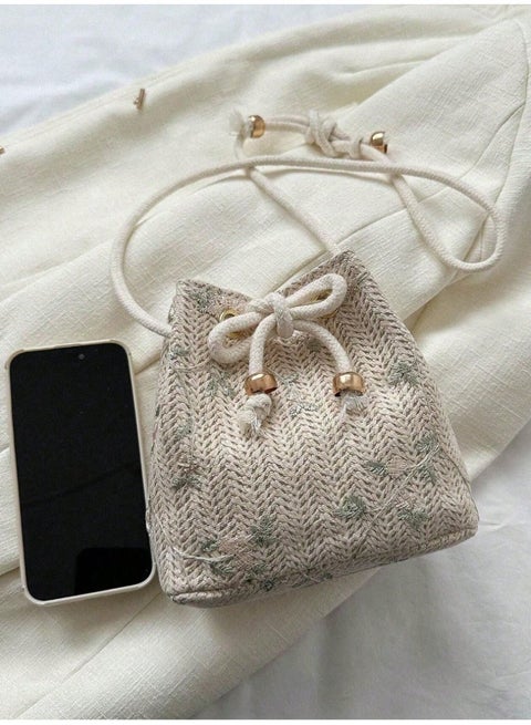 SHEINMini Floral Embroidered Drawstring Detail Vacation, Purs