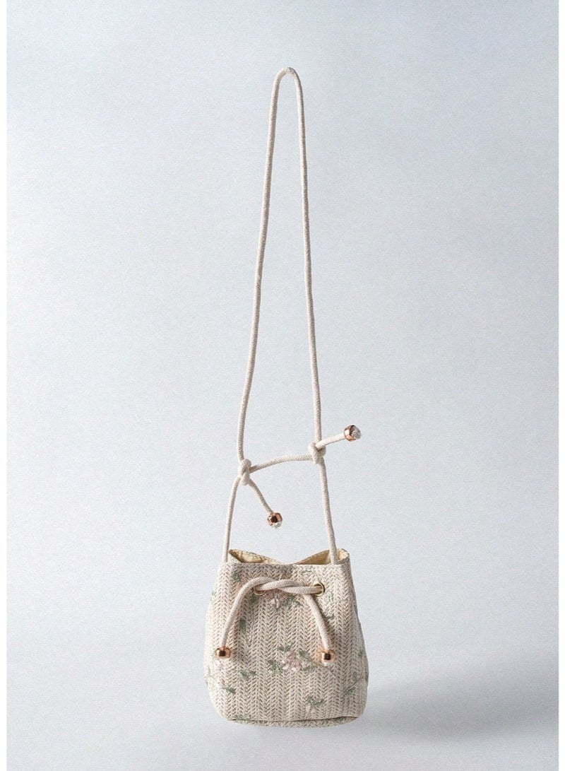 SHEINMini Floral Embroidered Drawstring Detail Vacation, Purs - Image 4